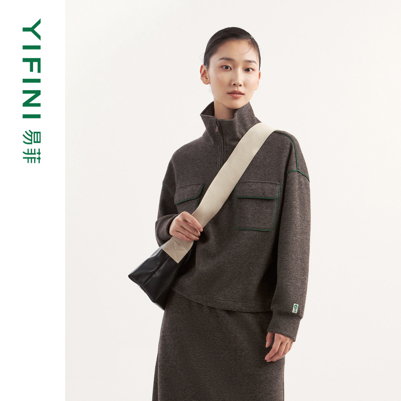 易菲半开拉链高领针织卫衣