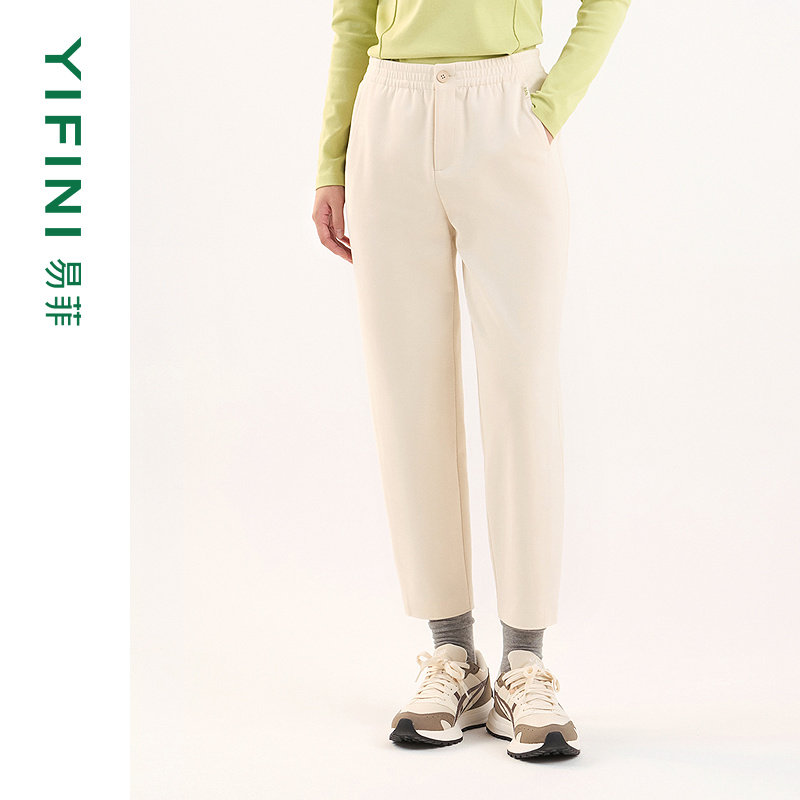 [专柜同款]Yifini/易菲腰头印花慢跑裤九分裤休闲裤直筒裤女春