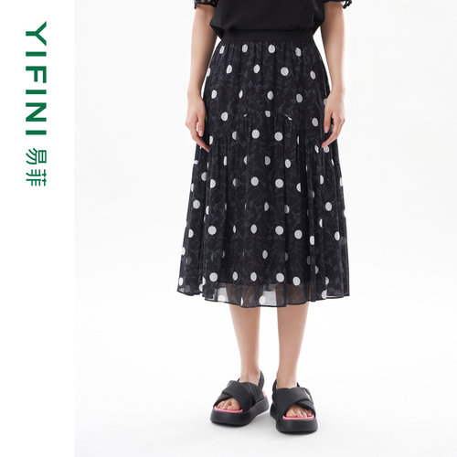 易菲波点印花纯棉A字裙