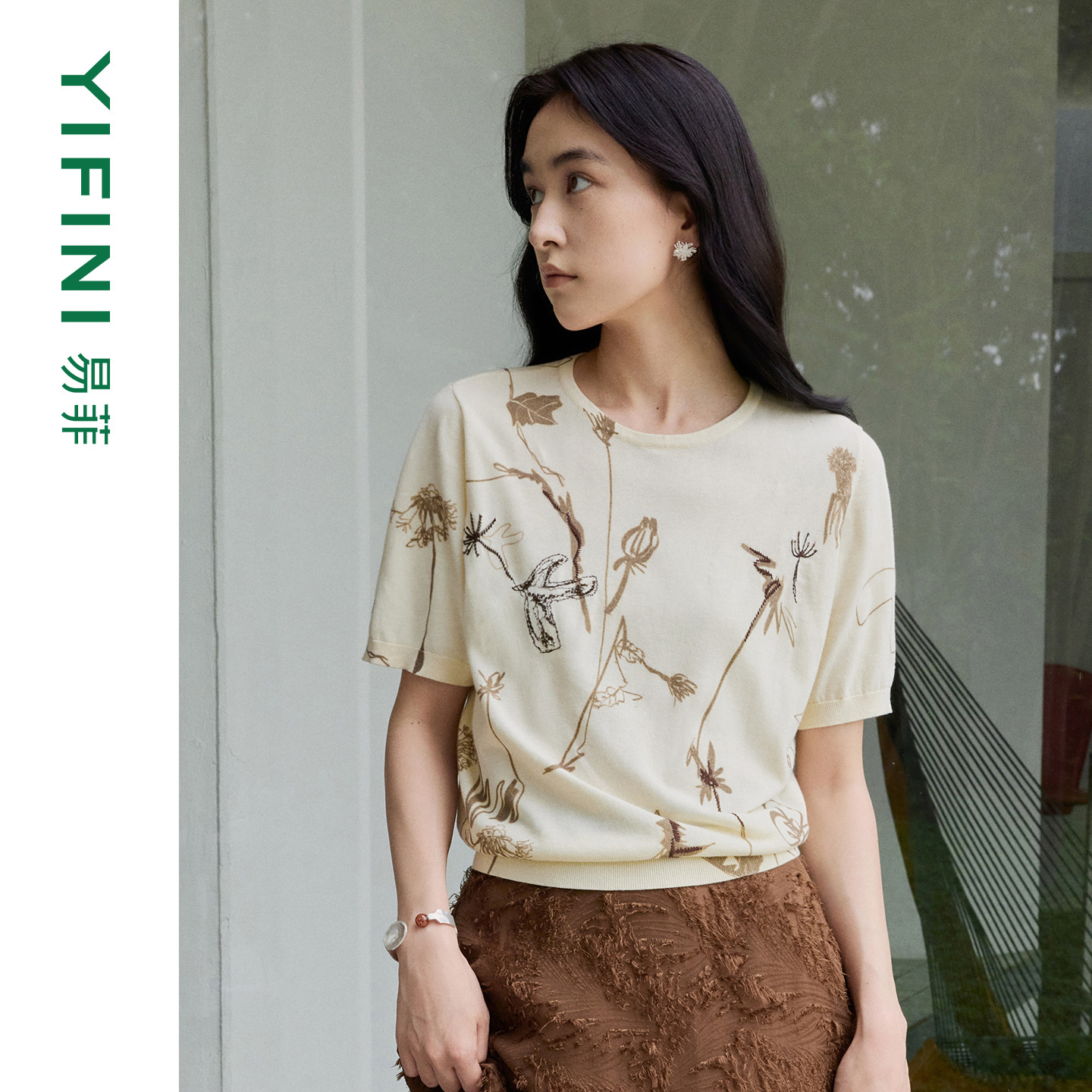 易菲100纯棉高捻棉七分袖针织衫