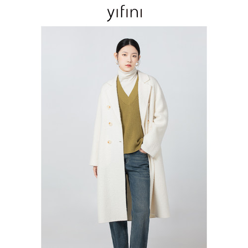 易菲中长款通勤双面呢大衣