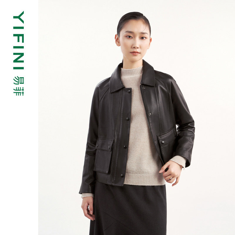[商场同款]Yifini/易菲宽松短款时尚高级感皮衣女百搭外套冬新,女装/女士精品,皮衣,淘宝优惠券,粉丝福利购,淘宝优惠卷