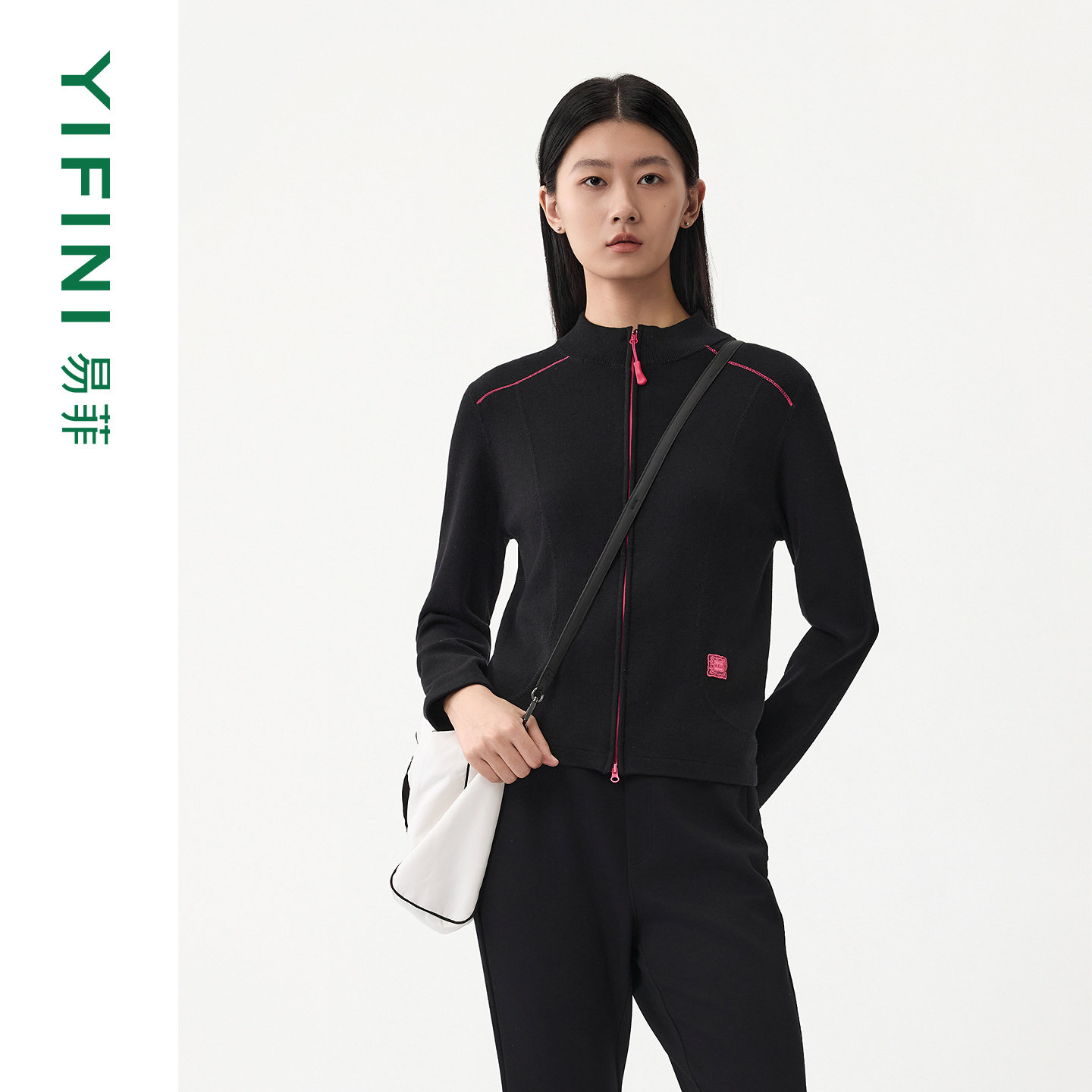 [专柜同款]Yifini/易菲运动休闲天丝醋酸混纺针织开衫女外套新款