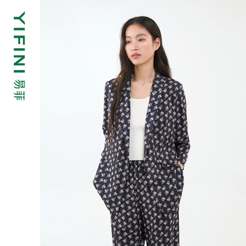 易菲真丝印花时尚宽松西装外套
