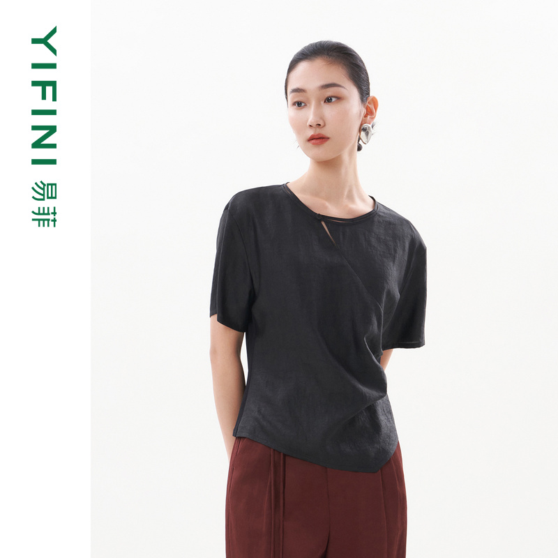 易菲莨绸系列桑蚕丝拼接小衫