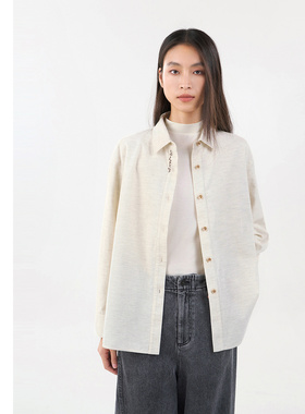 [专柜同款]Yifini/易菲纯棉条绒原白色手工绣宽松衬衫2025秋新款