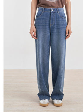 [专柜同款]Yifini/易菲复古直筒裤女镰刀裤直筒裤牛仔裤D04K1028