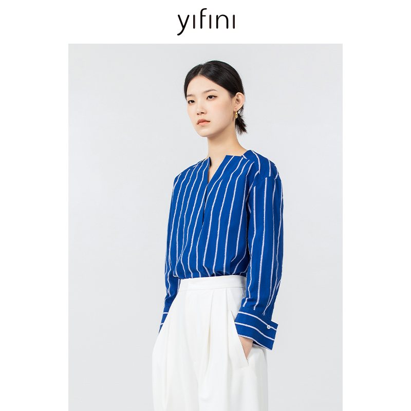 易菲V领落肩通勤衬衫衬衣