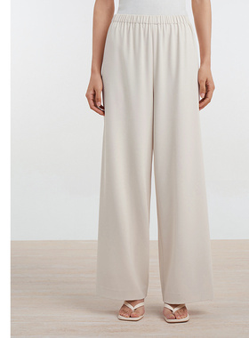 [专柜同款]Yifini/易菲垂坠感白色宽松阔腿裤通勤直筒裤D04K1412