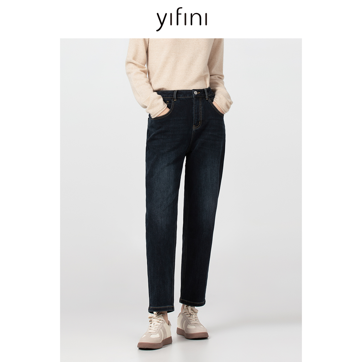 易菲复古蓝小脚九分牛仔裤