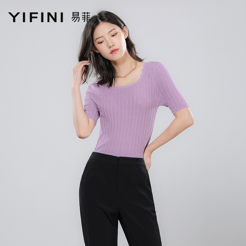 易菲短袖针织衫女薄款
