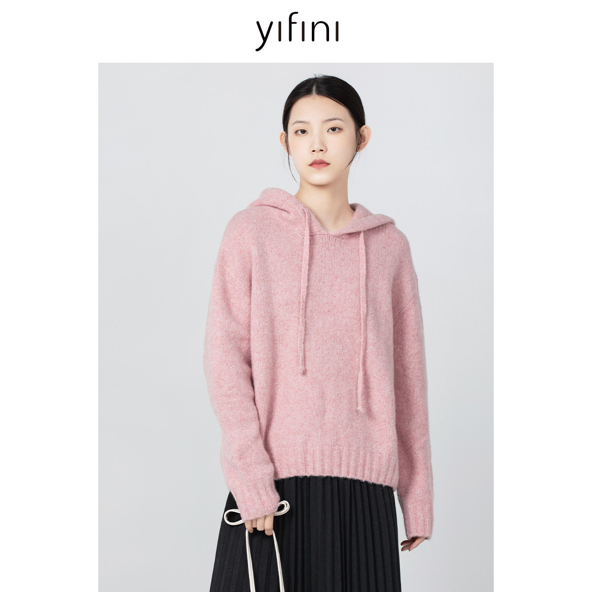 Yifini/易菲马海毛混纺保暖连帽针织卫衣冬季新款百搭套头衫