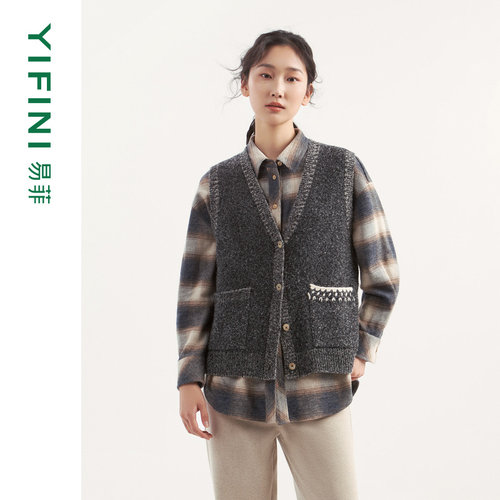 易菲花纱毛织马夹针织外套