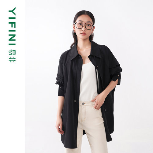 易菲新中式国风盘扣风衣外套