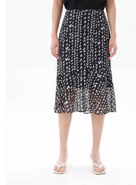 [专柜同款]Yifini/易菲 以爱之名 印花中长款半身裙女鱼尾裙夏新