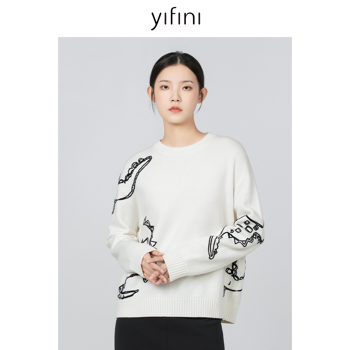 易菲羊毛混纺针织衫宽松毛衫