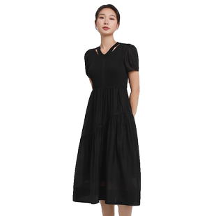 [专柜同款]Yifini/易菲修身合体短袖气质连衣裙女夏装新款