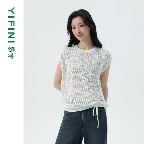 设计感挑孔圆领罩衫女针织衫