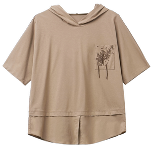 [专柜同款]Yifini/易菲索罗娜蝙蝠袖拼接连帽宽松短款卫衣T恤上衣