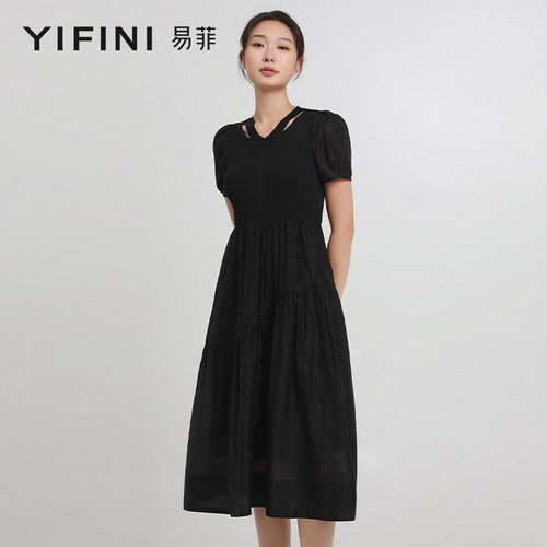 易菲修身合体气质连衣裙