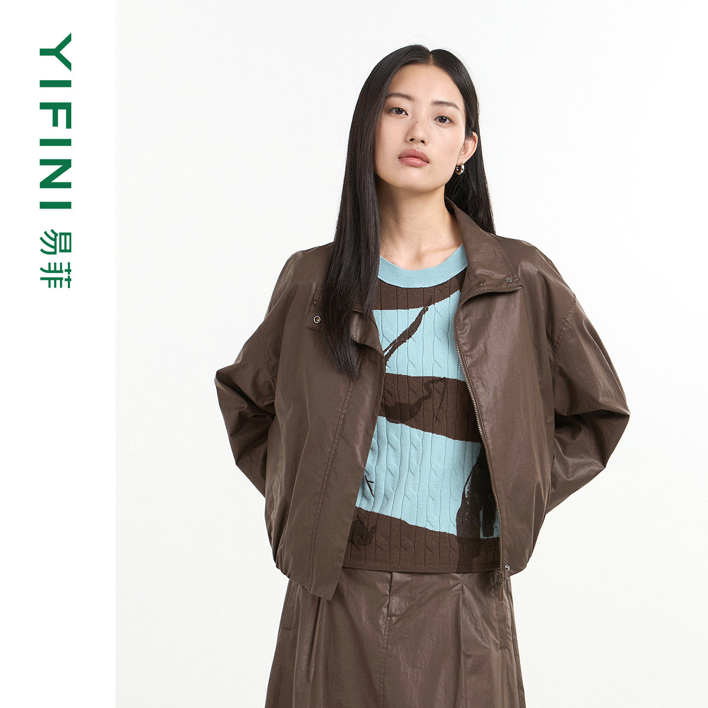 [专柜同款]Yifini/易菲100%纯棉时尚百搭通勤外套短款上衣女25冬,女装/女士精品,短外套,淘宝优惠券,粉丝福利购,淘宝优惠卷