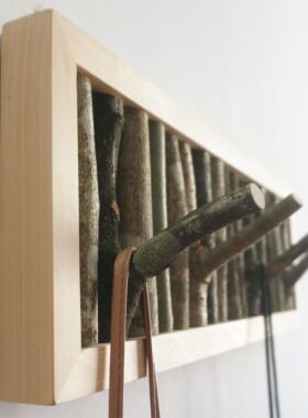 原木风实木树枝墙面挂衣钩收纳