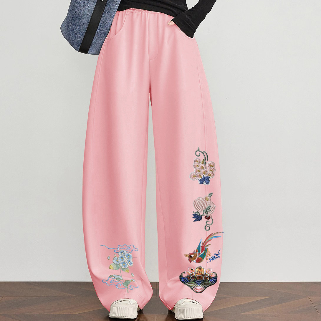 高档纯棉中式刺绣2025新款秋冬加绒香蕉裤休闲裤女宽松显瘦长裤子,女装/女士精品,休闲裤,淘宝优惠券,粉丝福利购,淘宝优惠卷