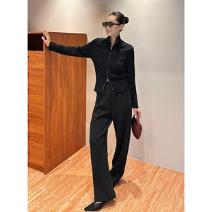 AME 洛杉矶时报  双拉绞花时尚保暖舒适黑色针织衫气质轻奢上衣女