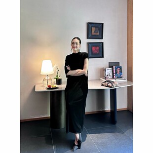 紫紫醋酸高质感巴黎范黑色连衣裙女端庄气质轻奢百搭高级无袖长裙