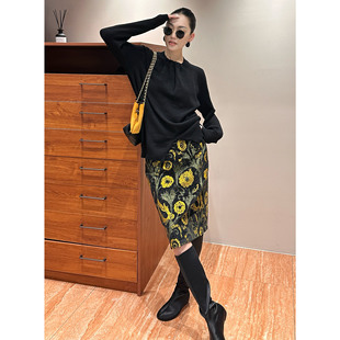 AME 阳光之花桑蚕丝金盏花绒面半裙包臀A字小众半身裙 金盏花半裙
