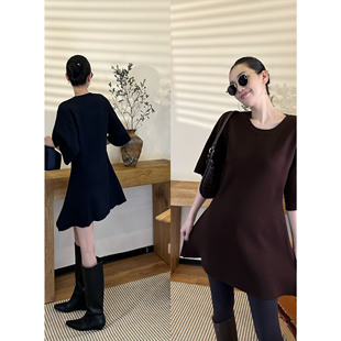 紫紫  小蛮腰   可持续时髦中性色水洗羊毛短袖毛衣裙中袖连衣裙