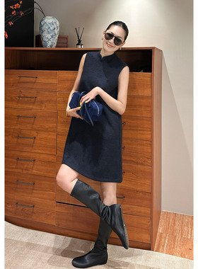 AME 蓝调中式裙   蕙质兰心靛蓝纹理三季叠搭背心裙ZE01LZYL1060