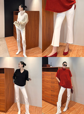 紫紫 老钱精英裤 百搭棉感微宽松9分微喇裤设计感休闲裤阔腿裤女