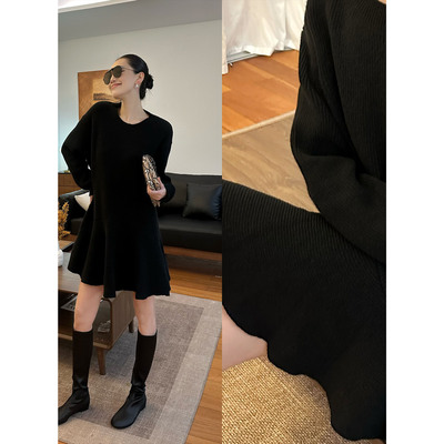 紫紫花盆毛衣裙裁片裙连衣裙