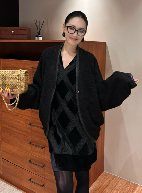 AME 卷卷羊毛袍 三季可穿羊毛卷卷茧型外套长袖黑色百搭小众外套