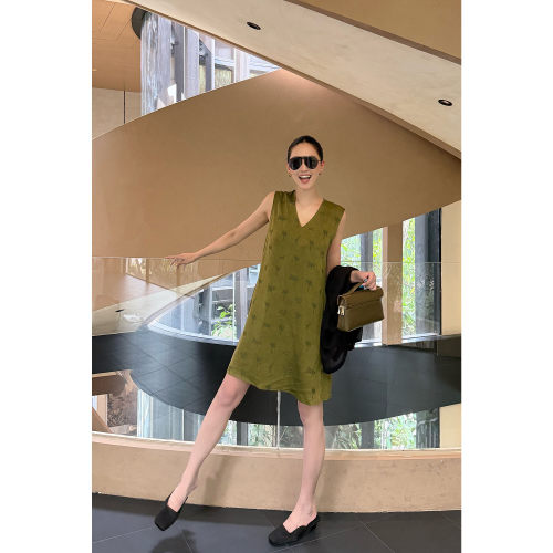 AME  京绿裙   唐彩倾城彩釉草木生机复古背心连衣裙 ZE02LZHJ643