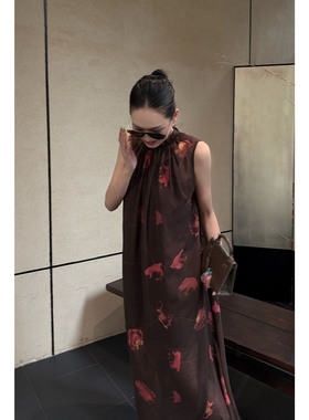 AME  扶桑花  春夏度假岛纹理扶桑红冰沙脚踝连衣裙ZE03LZYL1161