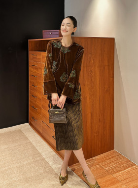 AME 绿柏乔木袍 门襟可绑带刺绣国风外套长袖秋冬中式显瘦女上衣