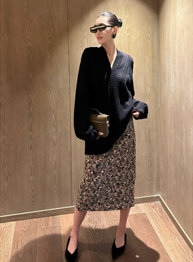 AME 满园春色裙 动态优雅丝绒提花柔织四季半裙直筒包臀新中式裙