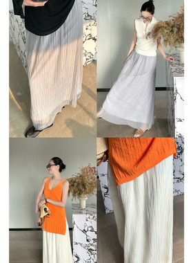 AME 海浪裙    松紧腰流动珠光割纤纱清风拂面仙气裙ZE03BZYL1219