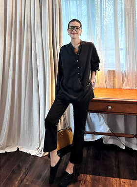 紫紫 天丝绵羊毛微喇裤 秋冬松紧腰经典9分微喇裤女垂感休闲裤