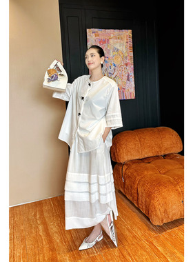 AME 晒布半裙 棉质松紧系带腰纯色时尚气质半身裙宽松气质半裙女