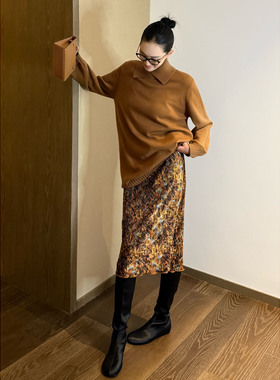 AME  鎏金日落裙  松紧腰纹理之美记忆碎片无序花半裙ZD10BZYL785