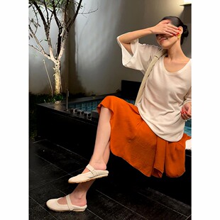 紫紫新款法式经典优雅橘子裙女松紧腰碎片立裁减龄三季叠搭半身裙