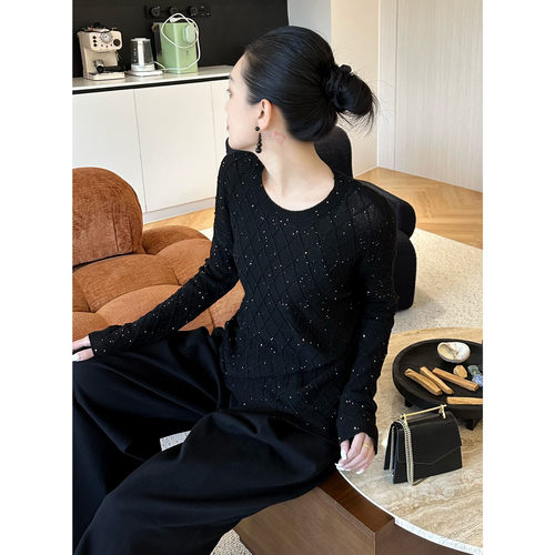 紫紫香花菱格毛衣羊毛山羊绒