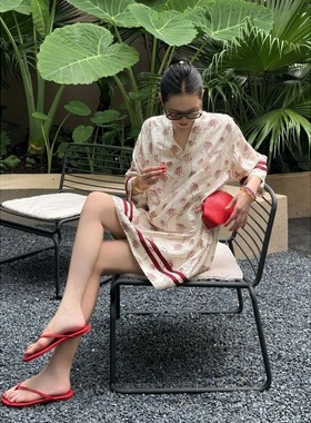 紫紫   曼塔裙   拓印人棉肌理浅中式连衣裙中年百搭设计感裙子女