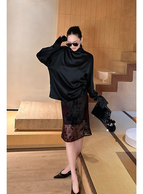 AME 大花蕙兰裙 经典优雅透视层纱浮雕锦纱半身裙显瘦气质半裙女