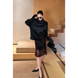 优雅透视层纱浮雕锦纱半身裙显瘦气质半裙女 经典 AME 大花蕙兰裙