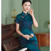 高端大气上档次香云纱真丝桑蚕丝复古旗袍斜襟真襟旗袍裙日常优雅