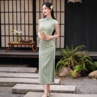贝之韵绿色改良新中式文艺旗袍女2026春新款少女短袖年轻款上班穿
